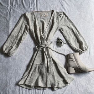 Anthropologie grey sweater wrap dress